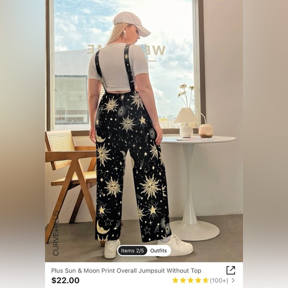 SUN & MOON OVERALLS FROM SHEIN size 2x black with yellow suns jumpsuit - Picture 2 of 4
